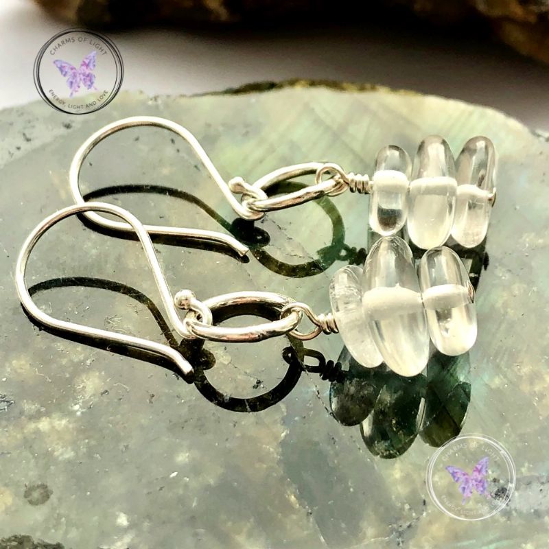 Clear Quartz Nugget Chip Silver Hoop Earrings